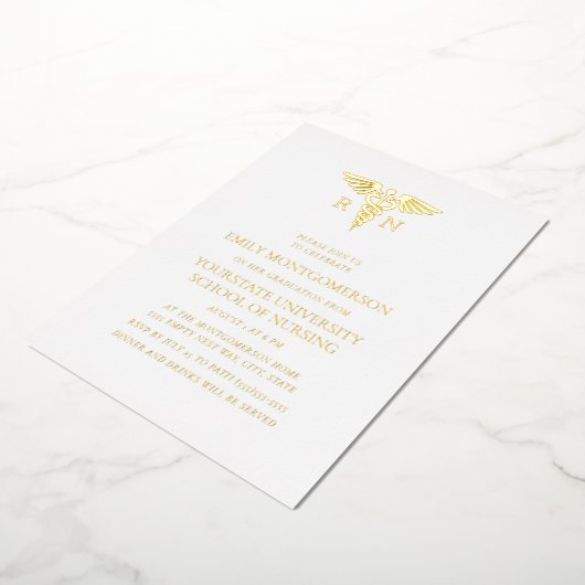 洗練されたホワイトゴールドの箔　看護学校卒業生 箔招待状 (回転した状態)