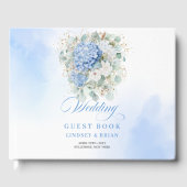 洗練されたボヘミアン ブルーの花 ゴールド ゲストブック (正面)