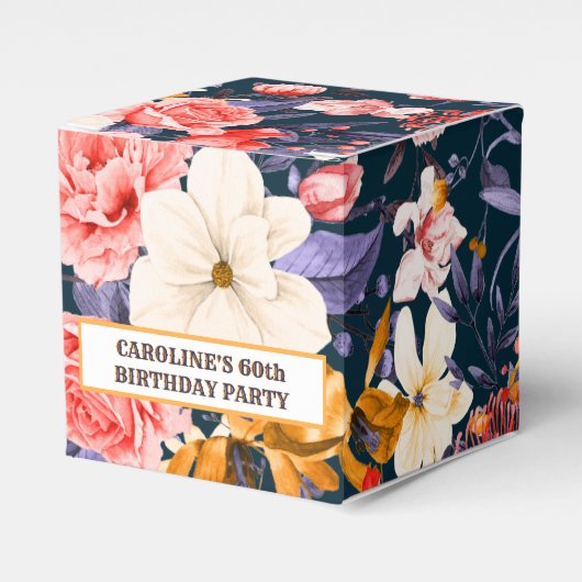 洗練されたボーホー フラワー パーティー フェイバーボックス (正面サイド)