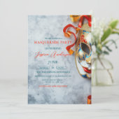 洗練されたマスクグレーマスカレードパーティー誕生日 招待状 (スタンド正面)