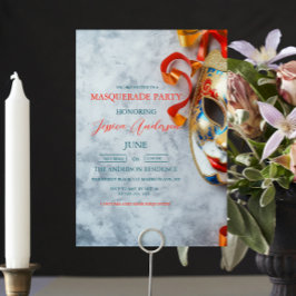 洗練されたマスクグレーマスカレードパーティー誕生日 招待状