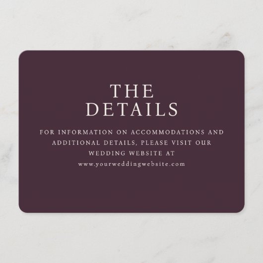 洗練されたマルーンセリフウェディング詳細カード エンクロージャーカード (正面)