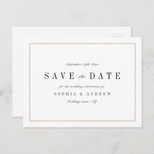 洗練されたミニマリストの結婚式は日付を保存 案内ポストカード (正面/裏面)