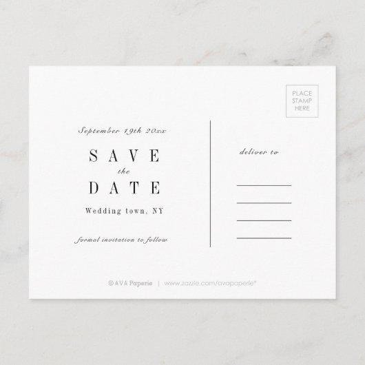 洗練されたミニマリストの結婚式は日付を保存 案内ポストカード (裏面)