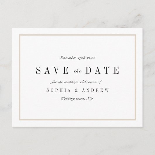 洗練されたミニマリストの結婚式は日付を保存 案内ポストカード (正面)