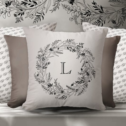 洗練されたミニマリストの葉のリースの文字L クッション
