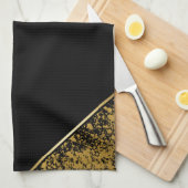 洗練されたミニマリストブラックと金ゴールド キッチンタオル (四つ折り)