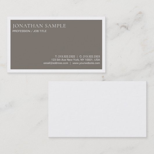 洗練されたミニマリストプレーントレンディーブラウンモダン 名刺 (正面/裏面)