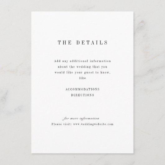 洗練されたミニマルなウェディングの詳細カード エンクロージャーカード (正面)