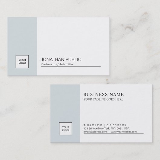 洗練されたミニマルデザインブルーホワイトトレンディー 名刺 (正面/裏面)