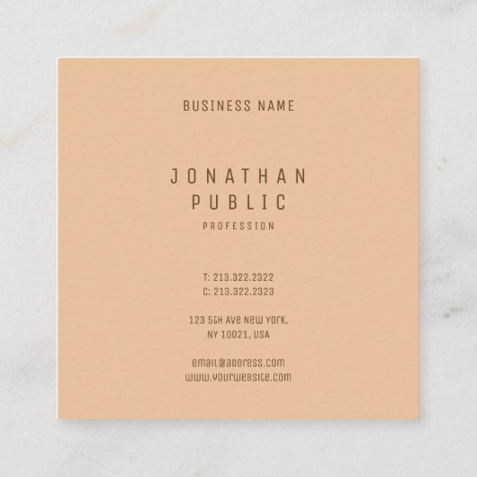 洗練されたミニマルモダンリストピーチカラートレンディー スクエア名刺 (裏面)