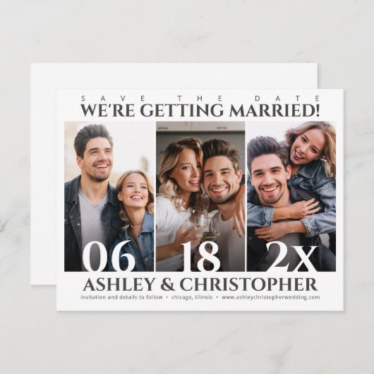 洗練されたミニマル写真日付カードを保存 セーブザデート (正面/裏面)