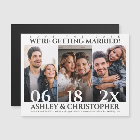 洗練されたミニマル写真日付磁石を保存 (正面/裏面)