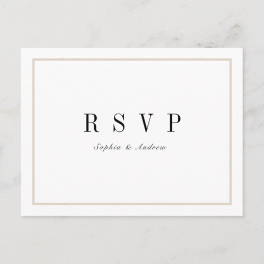 洗練されたミニマル結婚式RSVP インビテーションポストカード (正面)