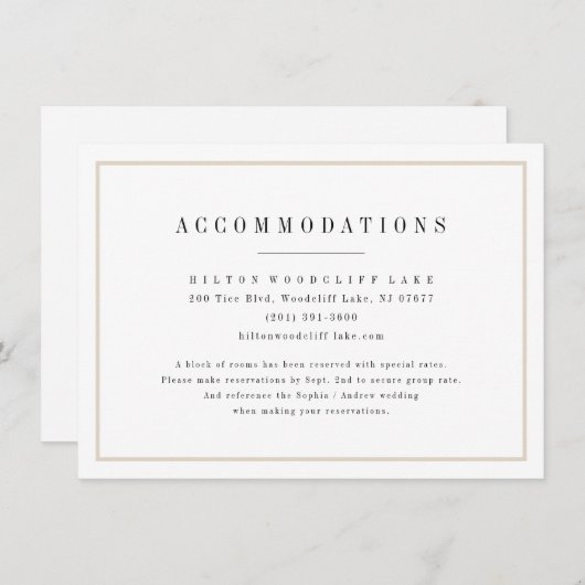 洗練されたミニマ結婚リストの宿泊施設 エンクロージャーカード (正面/裏面)