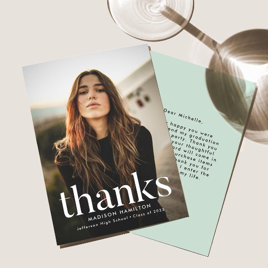 洗練されたミントグリーン写真卒業 サンキューカード