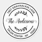 洗練されたモダンなデザインの宛名　手書き風エレガント ラウンドシール (正面)