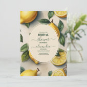 洗練されたモダンなレモン メディテレーニアンステップのウェディングシャワー 招待状 (スタンド正面)