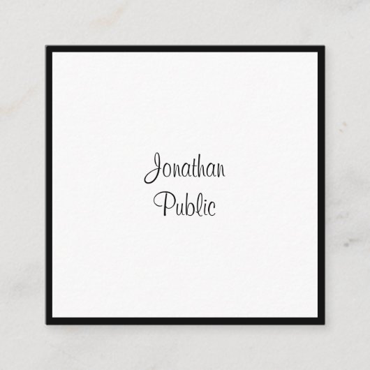 洗練されたモダンスクリプトの白黒カッコいい スクエア名刺 (正面)