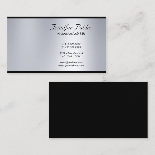 洗練されたモダンスクリプトシルバープロフェッショナル 名刺 (正面/裏面)