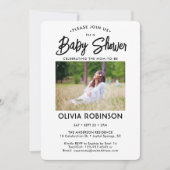 洗練されたモダンスクリプト2枚の写真 ミニマル ベビーシャワー 招待状 (正面)