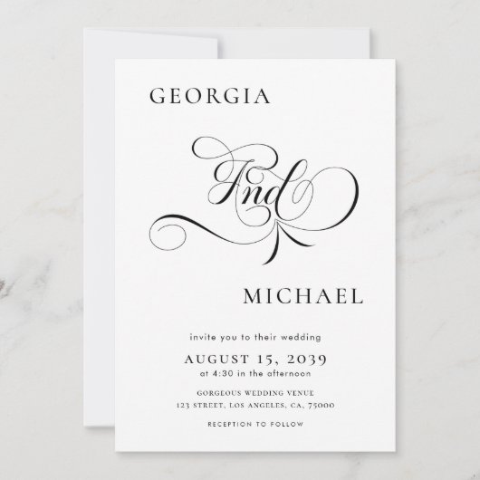 洗練されたモダンスミニマルクリッ結婚ト写真 招待状 (正面)