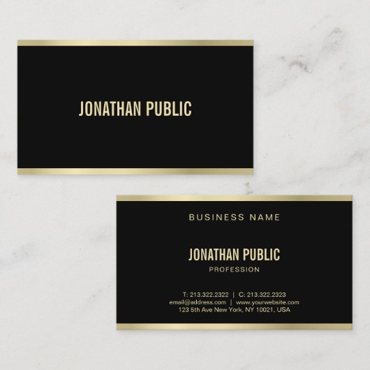 洗練されたモダンブラックと金ゴールドプロフェッショナル 名刺 (正面/裏面)