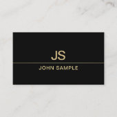 洗練されたモダンブラックと金ゴールドモノグラムラックス 名刺 (正面)