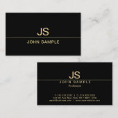 洗練されたモダンブラックと金ゴールドモノグラムラックス 名刺 (正面/裏面)