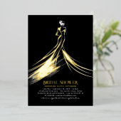 洗練されたモダンブラックエレガントブライダルシャワー 箔招待状 (立ち正面)