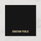 洗練されたモダンブラック金ゴールドプロフェッショナルプレーン スクエア名刺 (正面)