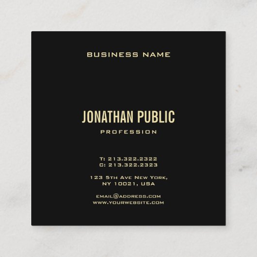 洗練されたモダンブラック金ゴールドプロフェッショナルプレーン スクエア名刺 (裏面)