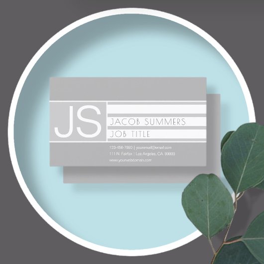 洗練されたモダン幾何学的モノグラムグレー 名刺