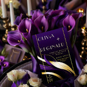 洗練されたモダン抽象芸術紫と金ゴールド 箔招待状