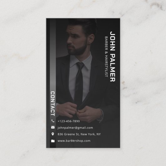 洗練されたモダン理容師サロン美容師 名刺 (正面)