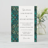 洗練されたモダン緑のパタ結婚ーン 招待状 (スタンド正面)
