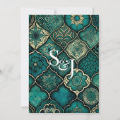 洗練されたモダン緑のパタ結婚ーン 招待状 (裏面)