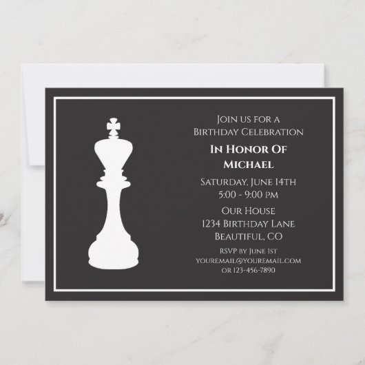 洗練されたモノクロのチェス駒の誕生日 招待状 (正面)