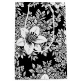 洗練されたモノクロームの花柄ラグジュアリーパターン（８） ミディアムペーパーバッグ (正面)