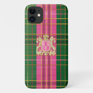 洗練されたモノグラムのピンクと緑の格子縞 iPhone 11 ケース