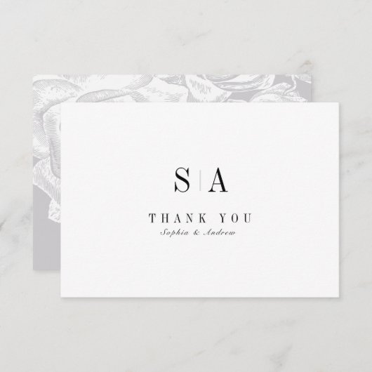 洗練されたモノグラムの白黒ミニマル主義者 サンキューカード (正面/裏面)