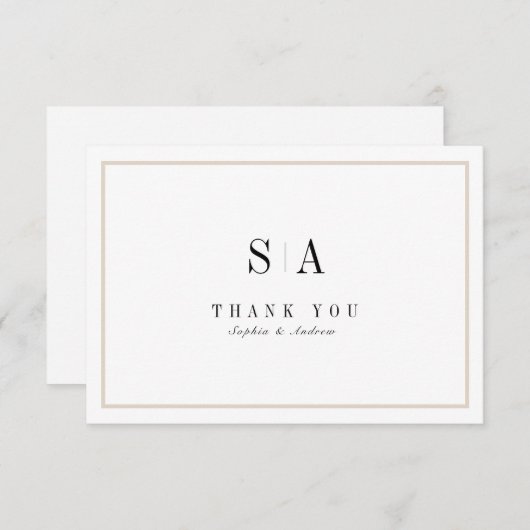 洗練されたモノグラムの白黒ミニマル主義者 サンキューカード (正面/裏面)