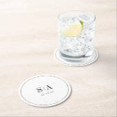 洗練されたモノグラムの白黒ミニマル主義者 ラウンドペーパーコースター (インサイチュ)