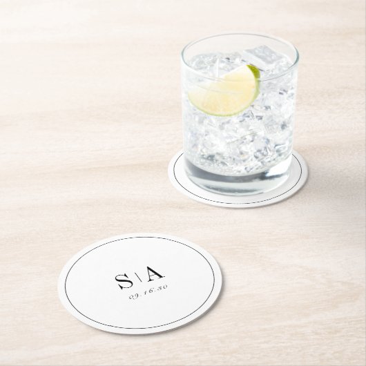 洗練されたモノグラムの白黒ミニマル主義者 ラウンドペーパーコースター (インサイチュ)