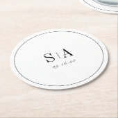 洗練されたモノグラムの白黒ミニマル主義者 ラウンドペーパーコースター (アングル)