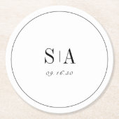 洗練されたモノグラムの白黒ミニマル主義者 ラウンドペーパーコースター (正面)