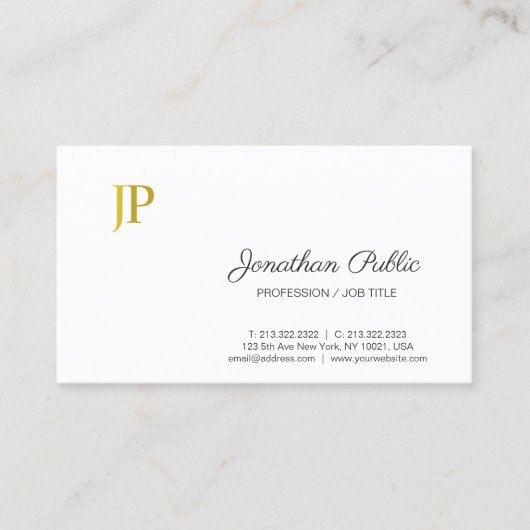 洗練されたモノグラムホワイト金ゴールドモダンプレーン 名刺 (正面)