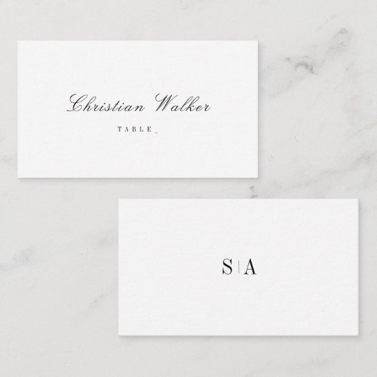 洗練されたモノグラム結婚ミニマリスト プレイスカード (正面/裏面)