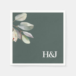 洗練されたモノグラム離れユーカリ スタンダードカクテルナプキン
