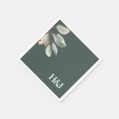 洗練されたモノグラム離れユーカリ スタンダードカクテルナプキン (角)